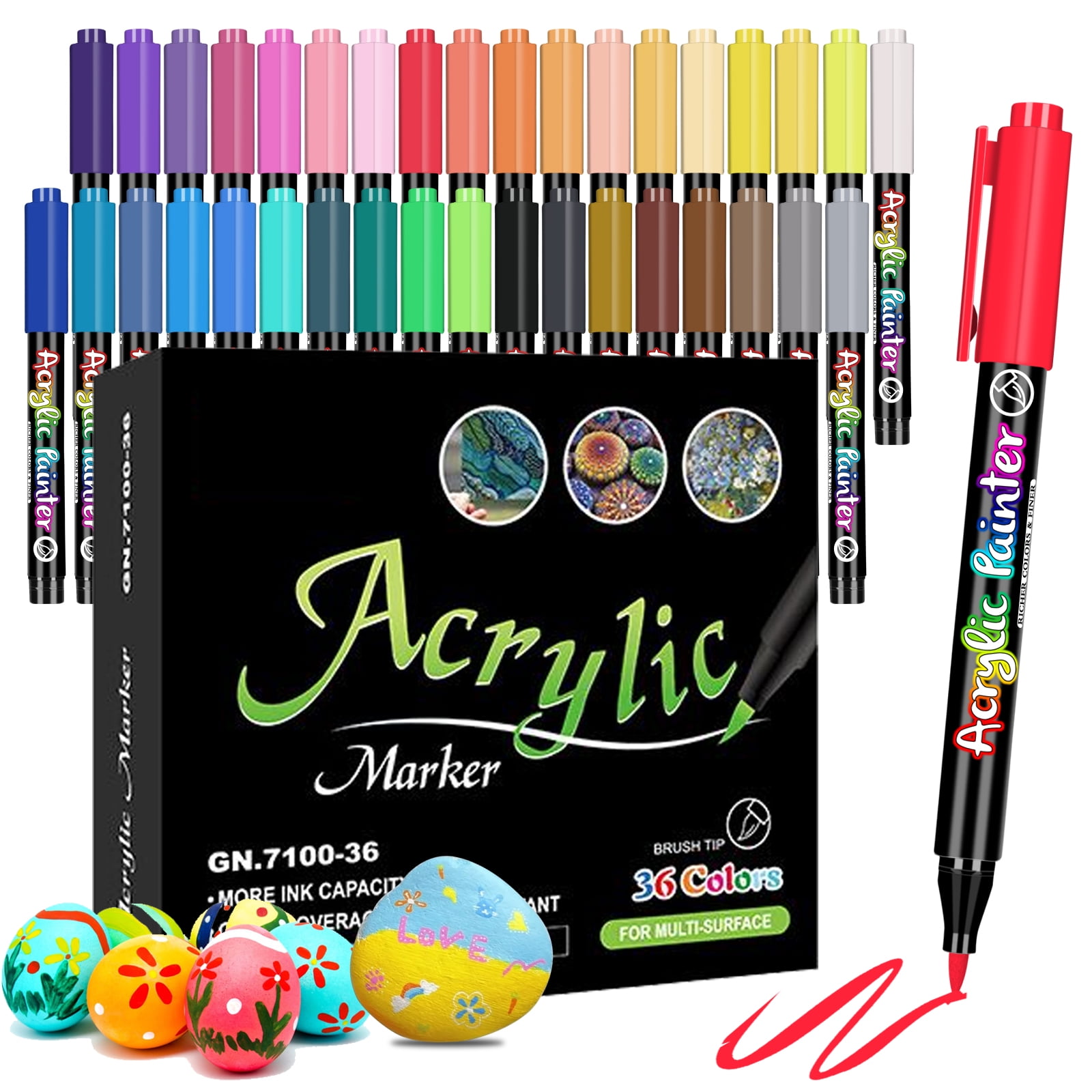 Art Acrylic Paint Markers (36 Colors), For Rock, Glass, Wood, Canvas