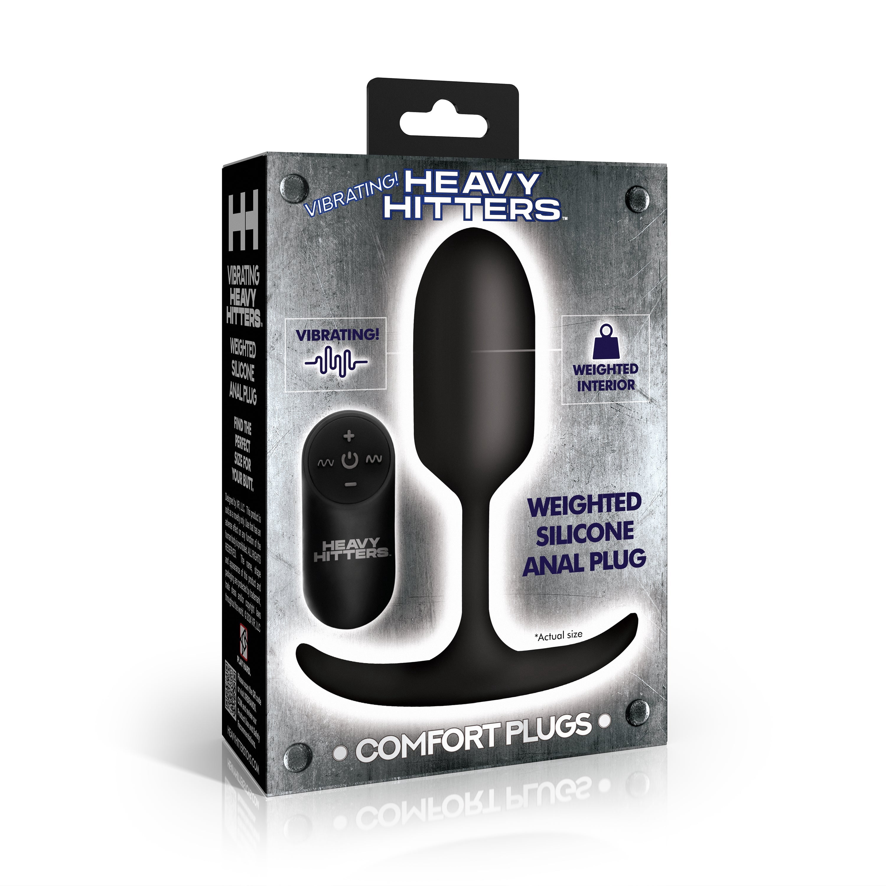 Heavy Hitters Vibrating Weighted Rechargeable Silicone Anal Plug with  Remote Control, Large, Black