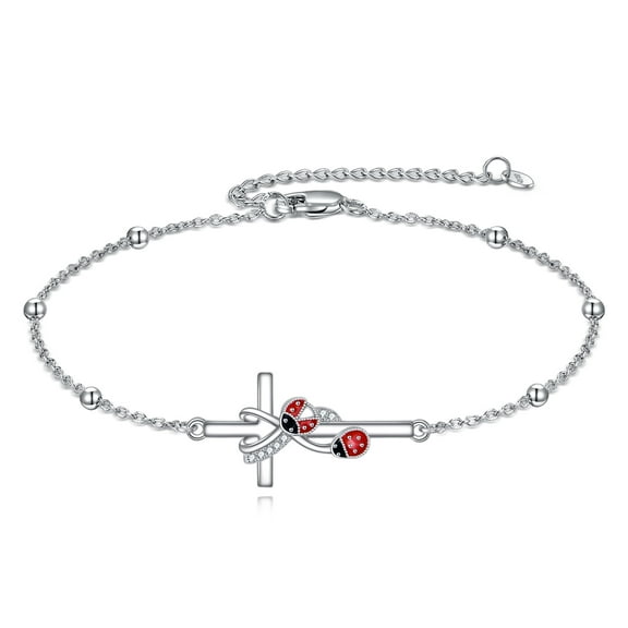 Ladybug Bracelet for Women Sterling Silver Cross Jewelry