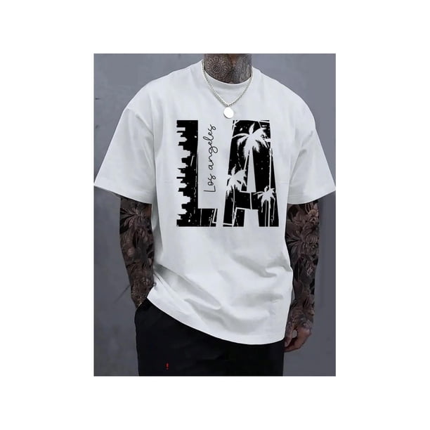 Camiseta de hombre estampada de moda, con un corte sencillo que resalta la masculinidad, confeccionada en material de algodón puro, combinando un color sólido constante con una impresión vibrante, un