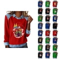 thumbnail image 1 of Mardi Gras Hauts à Manches Longues pour Femmes 2026 Mode Denim Patchwork Col à Revers Chandail en Molleton Graphique, 1 of 2