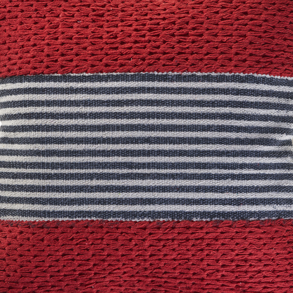 Ox Bay 20" x 20" Hand-Woven Red/ Blue Stripe Cotton Blend Pillow Cover