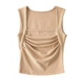 thumbnail image 1 of Playeras,Blusas y Tops,Ropa para Mujer Tank Top Mujeres Camiseta sin mangas con cuello cuadrado con volantes y corte bajo sexy para mujer (Khaki, M), 1 of 5
