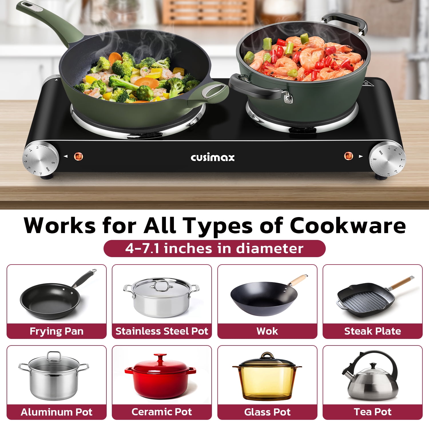 CUSIMAX Portable Electric Hot Plate, Cast Iron Countertop Cooktop