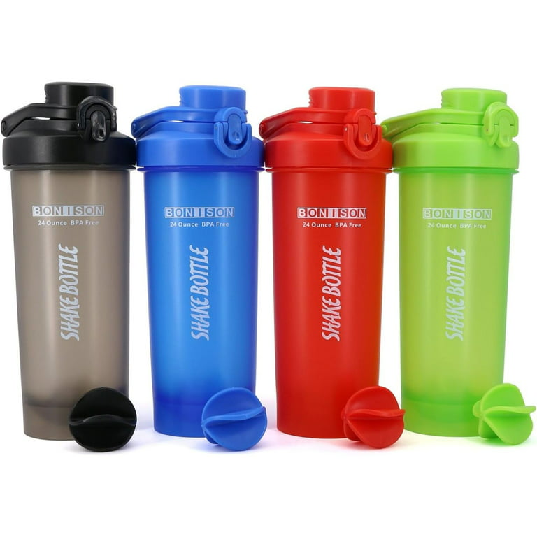 AUTO- Shaker Bottle 4 Pack for Protein Mixes Cups Powder Blender