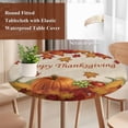 thumbnail image 4 of Orange Maple Round Tablecloth, Fitted Table Cover with Elastic for 55"-60" Round Tables, Thanksgiving Pumpkin Autumn Fruit Vintage Table Cloth Outdoor Indoor Dinning Party Waterproof Tablecloths, 4 of 7