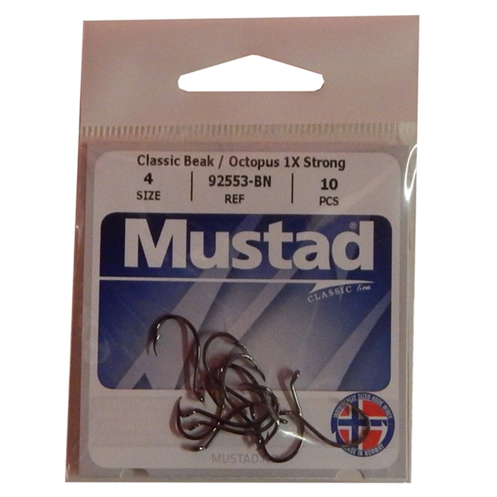 Mustad Classic Beak Size 4 Fishing Hooks Black Nickel Pack of 10, 92553