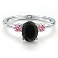 thumbnail image 3 of Gem Stone King 14K White Gold Black Onyx and Pink Lab Grown Diamond Engagement Ring for Women | 1.86 Cttw | Oval 8X6MM | Gemstone December Birthstone | Size 5, 3 of 6