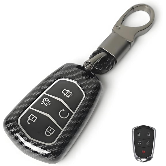 For Cadillac Key Fob Cover, Premium Hard ABS Carbon Fiber Pattern Car Key Case Protector for 2013-2020 -2024 Cadillac Escalade XT4 5 XT6 S CT5 CT6 with Keychain
