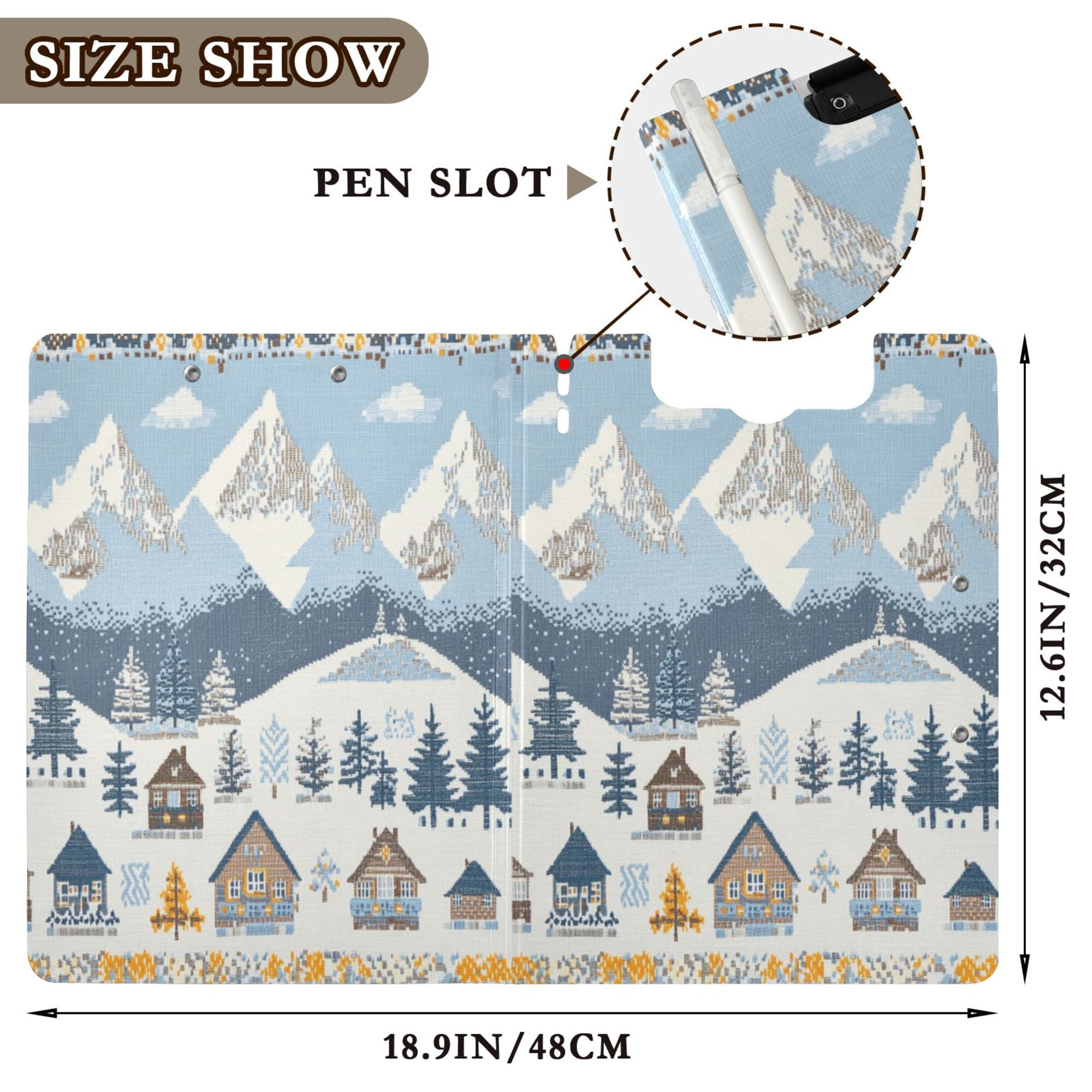 FORMRS A4 Clipboard Folder with Pen Holder Horizontal Foldable School Office Binder, Winter Village Serenity