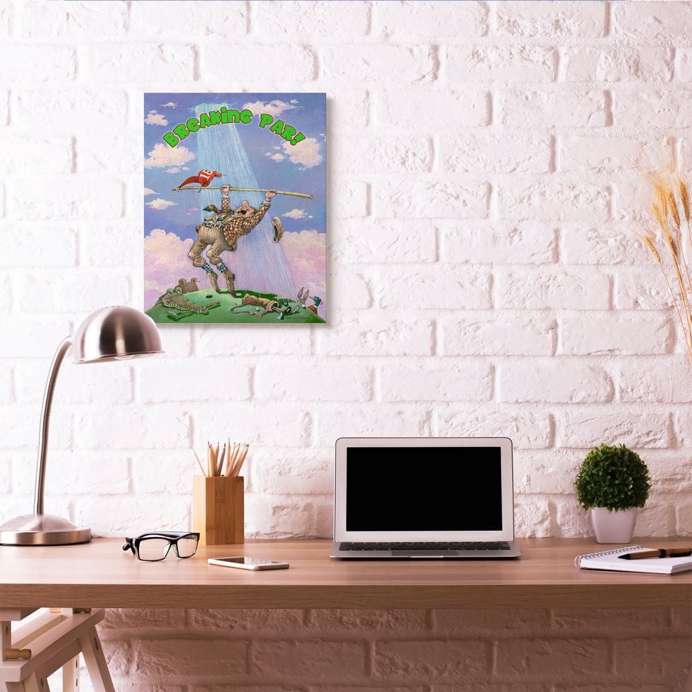 Breaking Par Funny Golf Cartoon Sports Design Oversized Stretched Canvas Wall Art by Gary Patterson