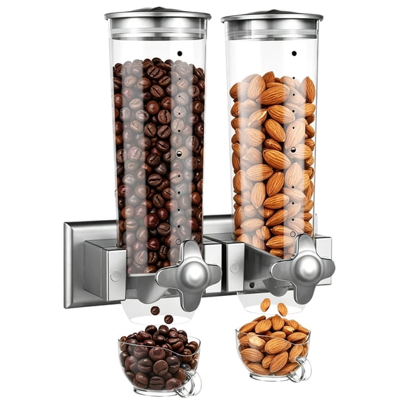 Wall Mounted Cereal Dispenser, Dual-Headed 3L Large Capacity Dry Food Container, Candy Storage Canister, Clear Grain Dispensing for Coffee Beans, Nuts, Snacks