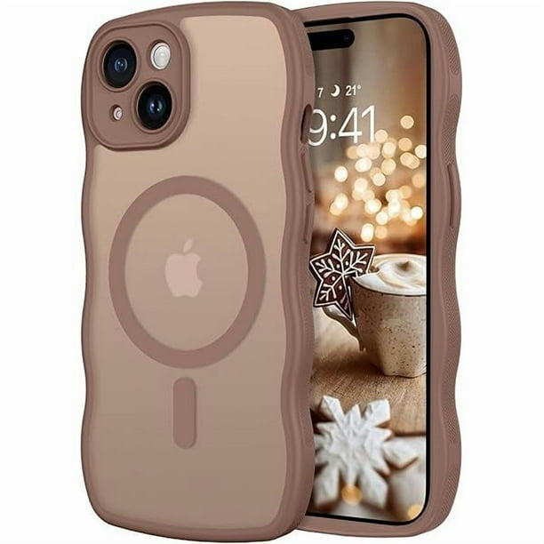wonima11 Telaso for iPhone 15 Case, Compatible with Magsafe Wave Frame Design Translucent Matte Back Silicone Bumper Military Grade Protective Magnetic Phone Case iPhone 15 for Women Girls, Brown