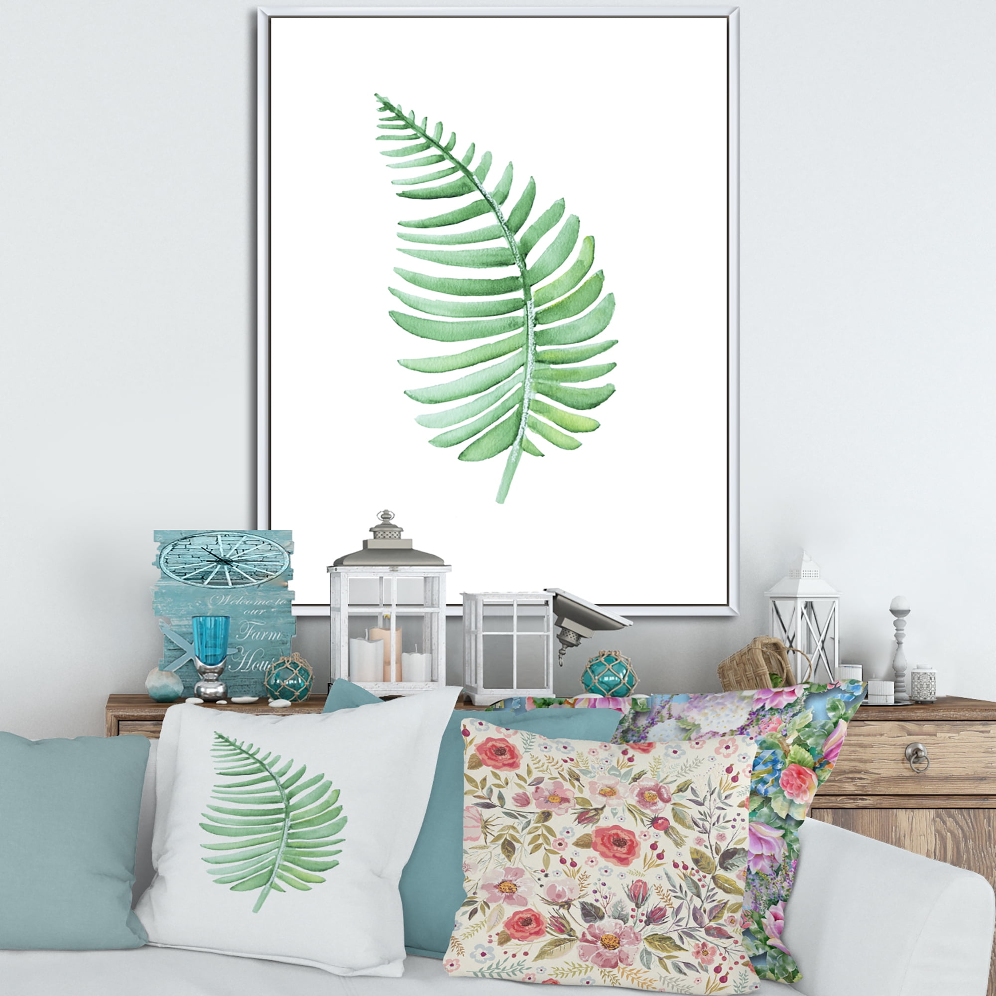 Designart 'Close Up Of Tropical Leaf Of Monstera III' Farmhouse Framed Canvas Wall Art Print