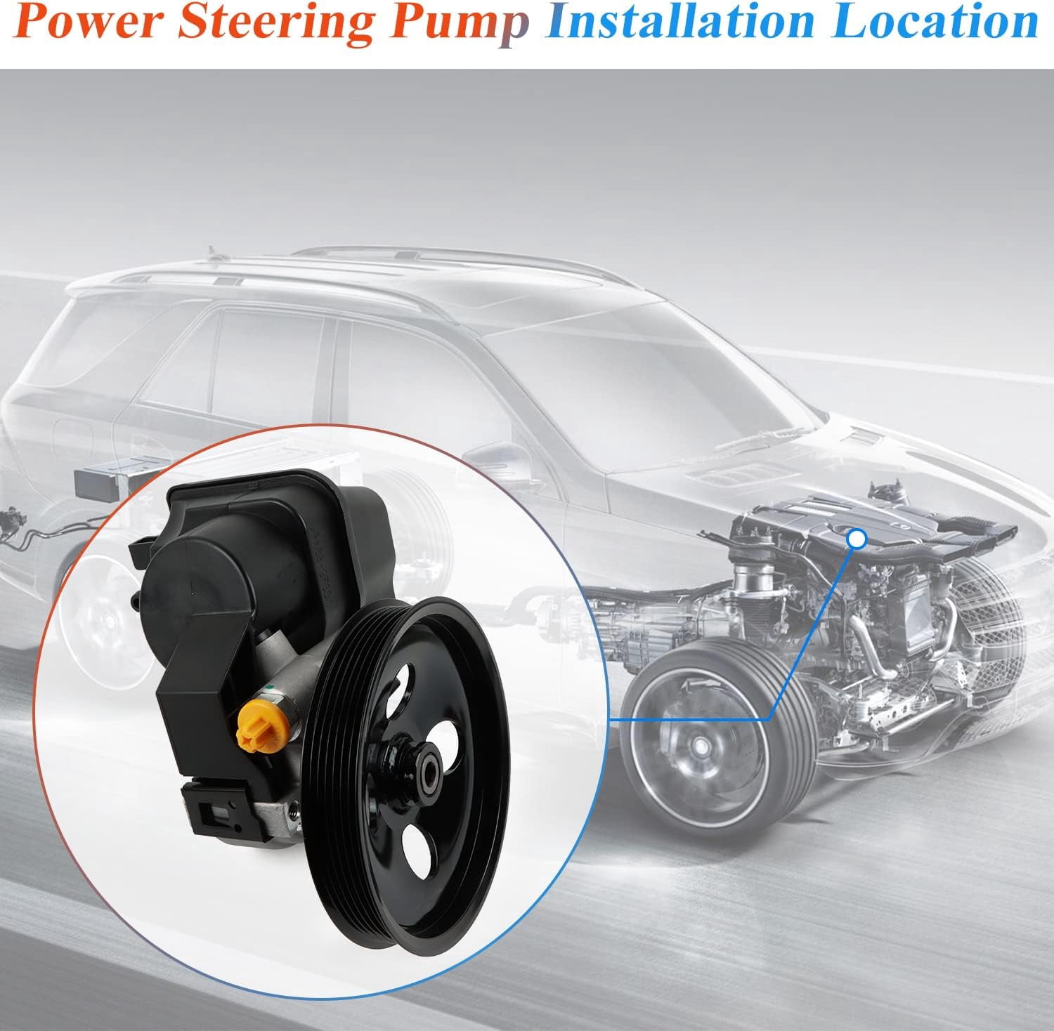 PANGOLIN Power Steering Pump with Pulley & Reservoir 20-65990 5029778 Fits for 2004-2007 Rainier I6 4.2L, 2002-2009 Trailblazer/Envoy I6 4.2L, 2005-2009 Saab 9-7x Petrol Sport Utility