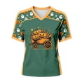 thumbnail image 5 of Yuncity Womens Shirts Halloween Pumpkin Graphic Print Tees Summer Fall V Neck Baseball Short Sleeve T-Shirts Casual Loose Fashion Tshirt Size L Green, 5 of 5