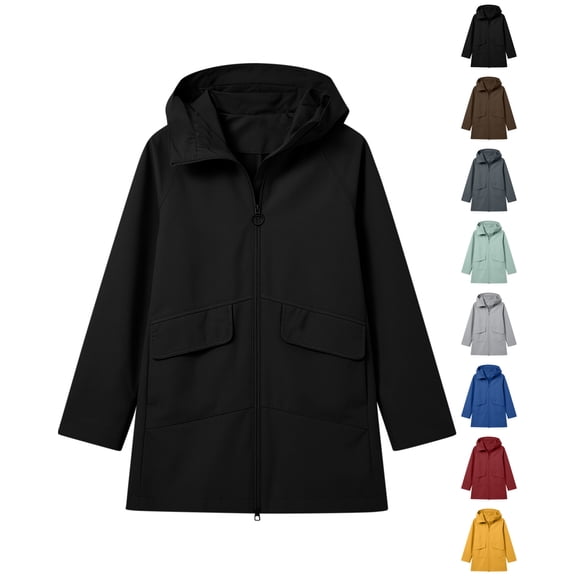 Nugftut Womens Rain Jacket Long Hooded Windbreaker, Hiking Pocket Outerwear Jacket,XL