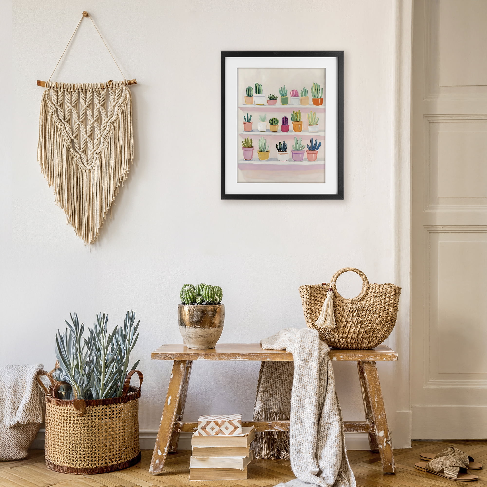 Stupell Industries Cactus Shelf Arrangement Black Framed Print Under Glass, design by The Prints Vibe