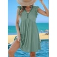 thumbnail image 2 of V-Neck Lace Trim Short-Sleeved Cardigan Dress Green XL, 2 of 7