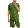 thumbnail image 4 of Elainilye Fashion Men's Pajama Sets Leopard Print Imitation Silk Pajama Set Thin Short Sleeve Shorts Home Wear,Green, 4 of 6