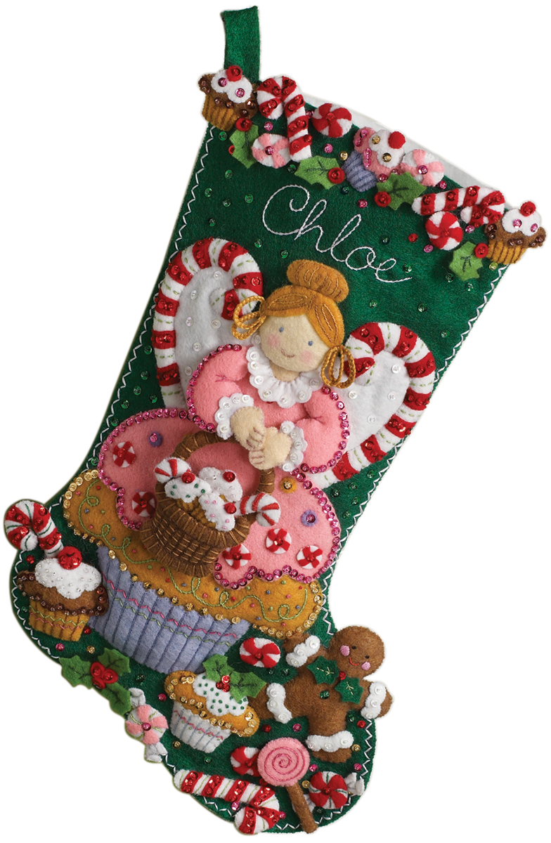 Bucilla Felt Stocking Applique Kit 18" LongCupcake Angel
