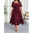 thumbnail image 7 of Multicolor Women Plus Size Summer Floral Embroidered Square Neck Puff Sleeve Midi Dress, 7 of 7