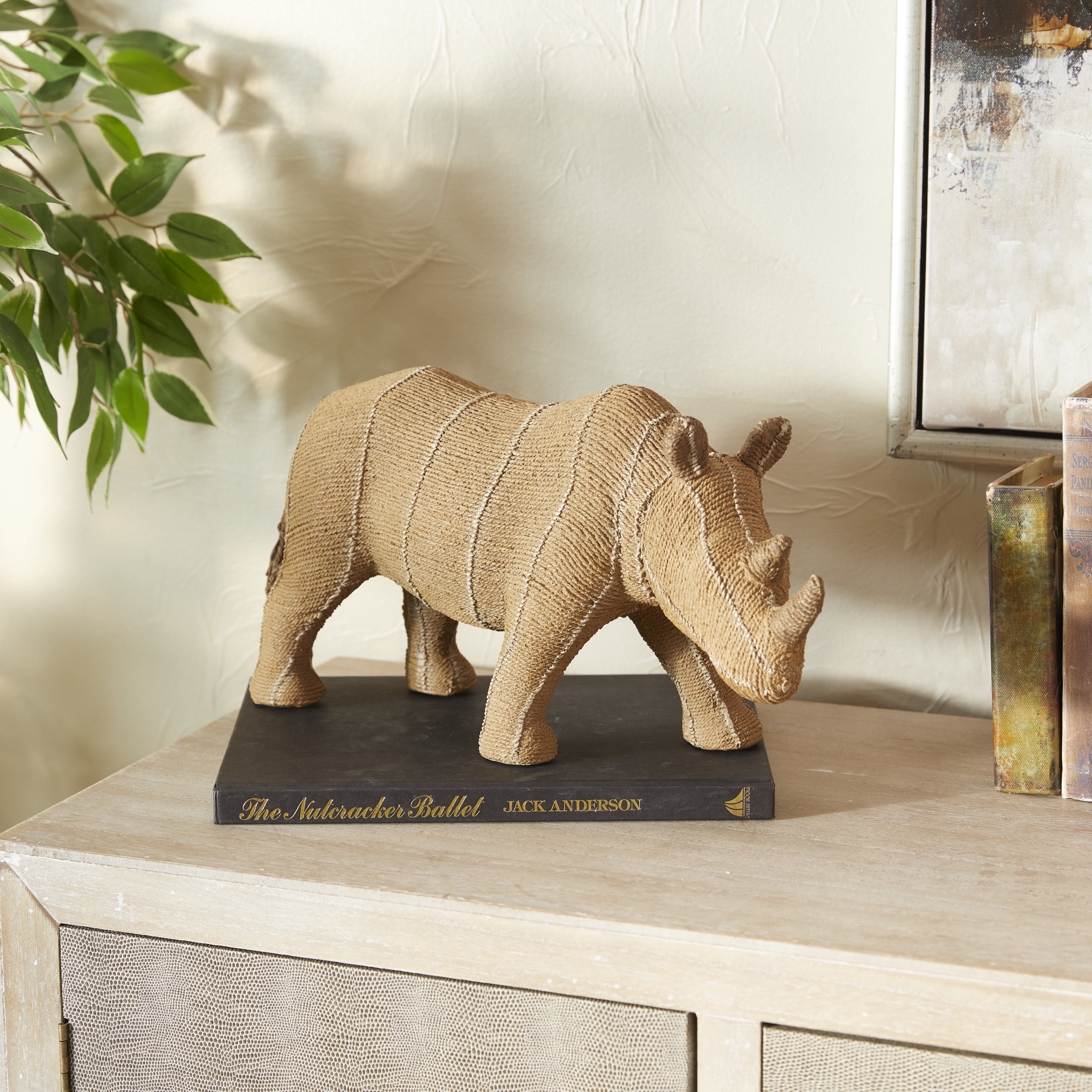 5" x 8" Light Brown Polystone Rhino Sculpture, by DecMode