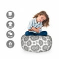thumbnail image 2 of Medallion Storage Toy Bag Chair, Simple Vintage Boho Inspired Motif with Floral Round Mandala Forms Illustration, Stuffed Animal Organizer Washable Bag, Large Size, Black White, by Ambesonne, 2 of 3