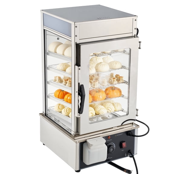 VEVOR 5-Tier Commercial Food Warmer Display, 1200W Food Display Warmer with LED Light, Adjustable Shelf & Stainless Steel Frame, 86℉~230℉ Steam Heating, 120L for Hamburger, Pizza, Bread,Fried Chicken