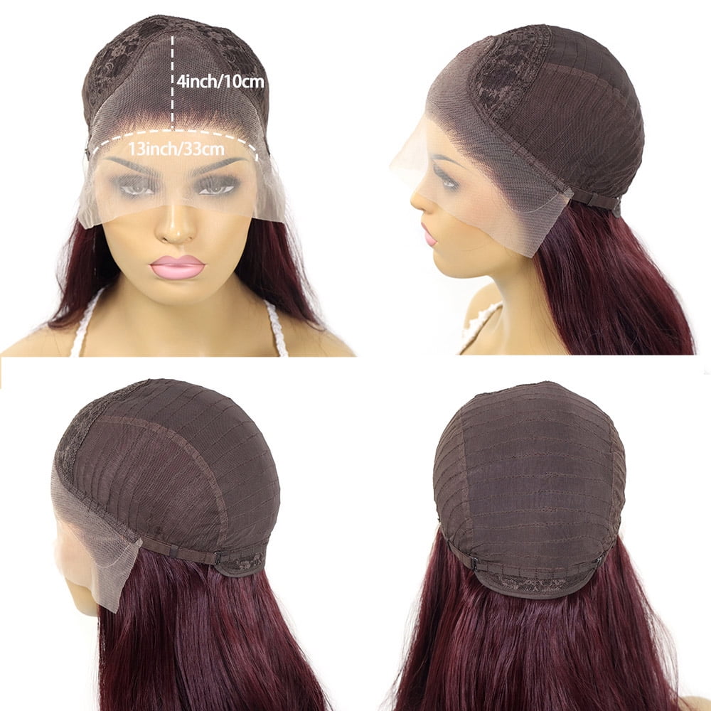 13x4 Lace Front Wig Burgundy Pre Plucked Natural Wave Synthetic Wigs for Women 26inch Beginner Friendly