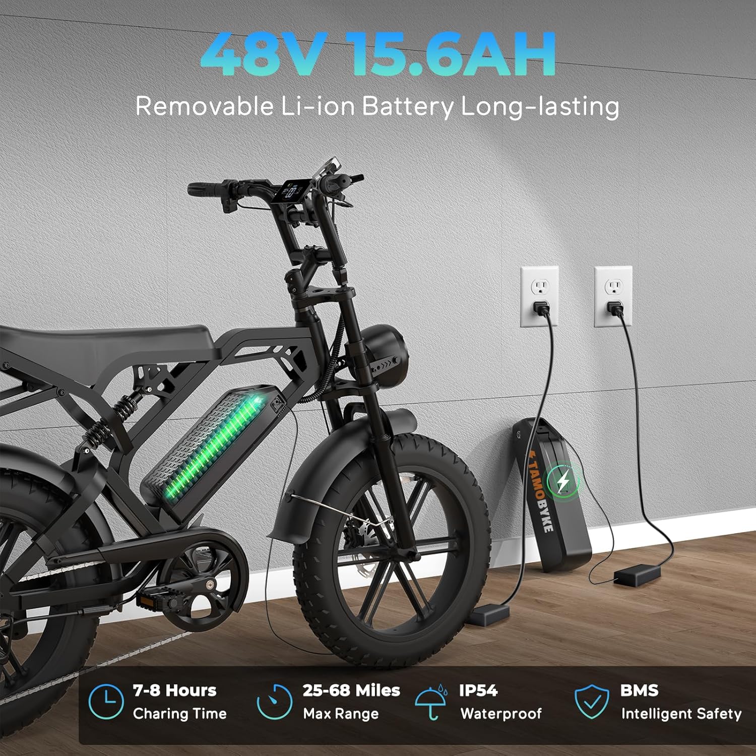 Tamobyke V20 Peak 1500W Electric Bike,20" Fat Tire E-Mountain Bikes,48V 15.6AH 30mph Ebike for Adults Full Suspension UL2849