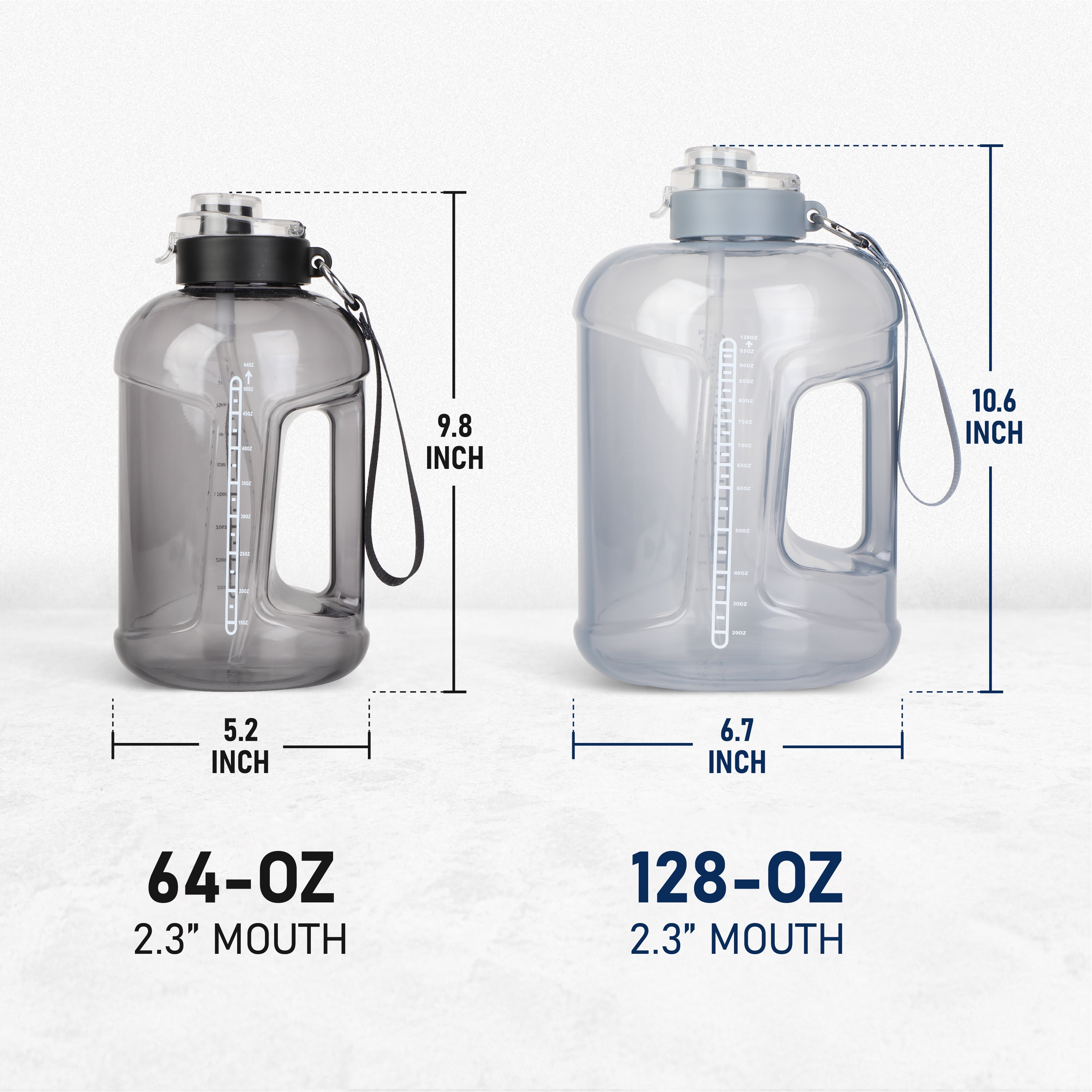 Athletic Works 64-Ounce Motivational Water Jug with Dual-Function Lid in Black
