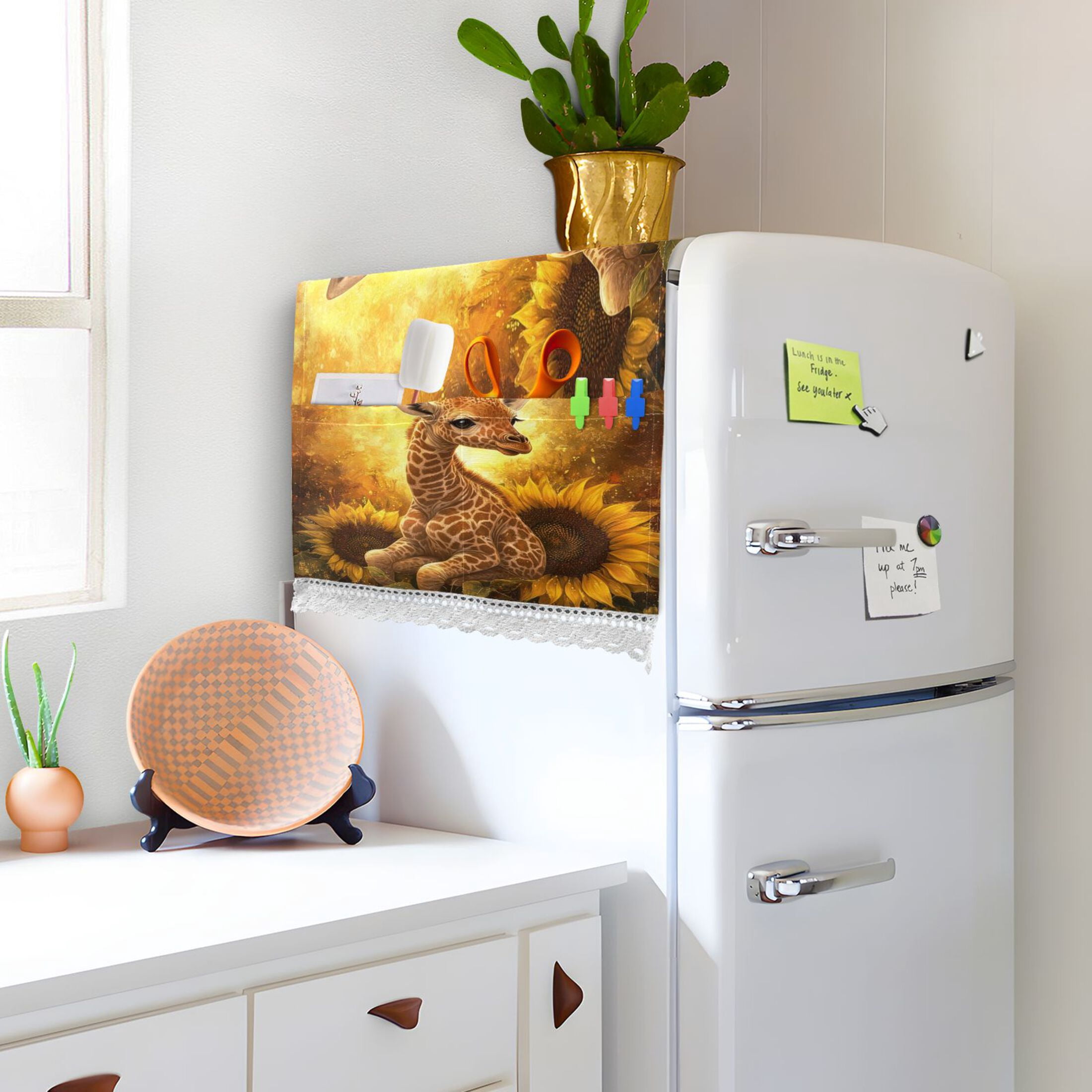 WOBOGO Giraffe Sunflower Illustration Washing Machine Cloth Dryer Refrigerator Top Cover Protective Non-Slip Mat For Kitchen Laundry