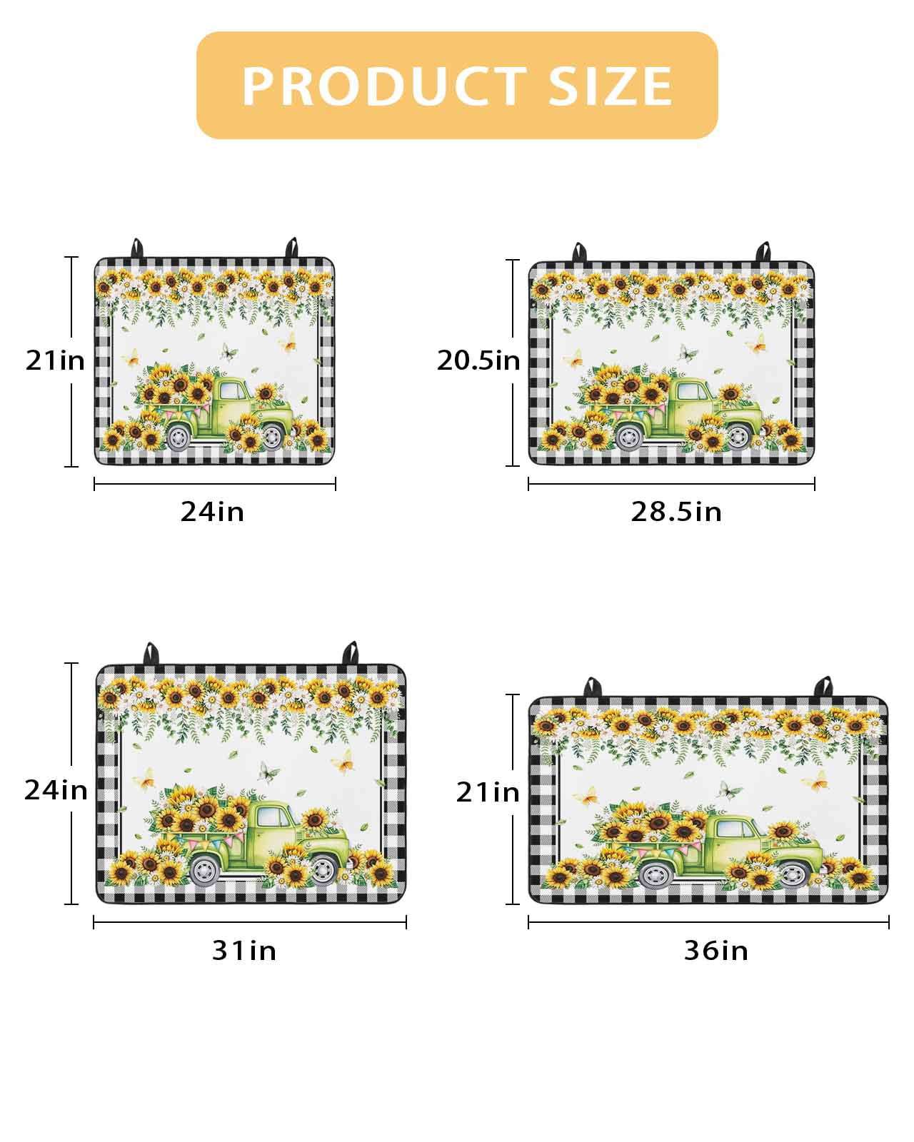 Large Induction Cooktop Protector Mat Sunflowers Stove Top Covers for Electric Stove, Spring Farmhouse Country Truck Floral Black Plaid Decorative Stove Burner Cover Mats, Glass Top Stove Cover