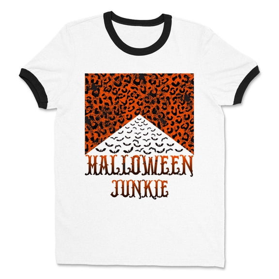 Halloween Junkie Bats Ringer Tee Shirt Unisex Large White/Black