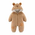 thumbnail image 2 of Lilgiuy Autumn Winter Infant Toddler Baby Long Sleeve Animal Ear Hooded Romper Zipper Jumpsuit，Khaki,12-18 Months for 2022, 2 of 5