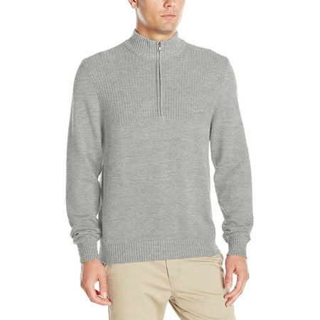 IZOD Men's Saltwater Solid 1/4 Zip Sweater, Light Grey Heather, Medium ...