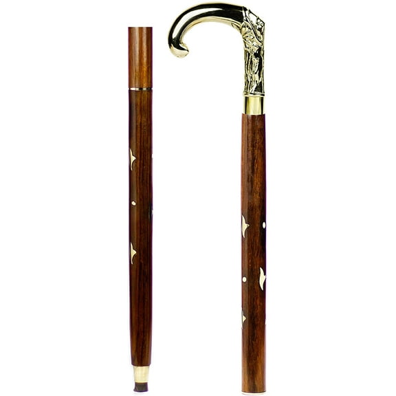 Aluminum & Brass Decorative Rosewood Walking Cane | Full Size Walking-Stick for Men & Women |