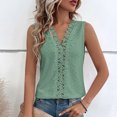 thumbnail image 2 of Besolor Women's Sleeveless Lace Trim V Neck Tank Tops Summer Loose Tee Shirts Hollow out Plain Beach Tanks Blouse, 2 of 5