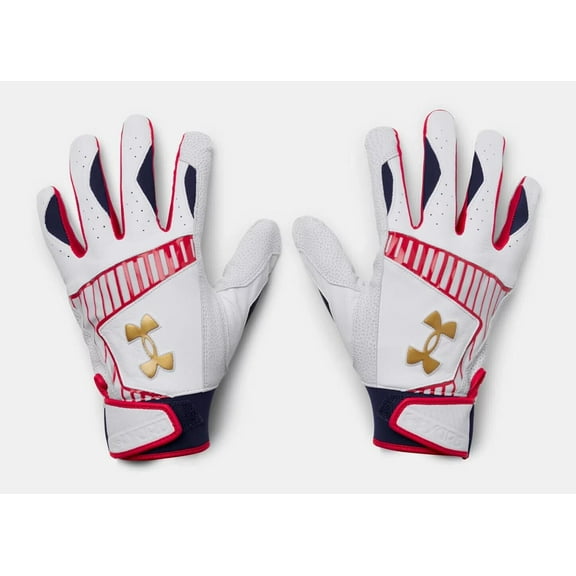 Under Armour Men's UA Yard 9 Stars & Stripes Baseball Batting Gloves 1378758-100 White/Red/Metallic Gold