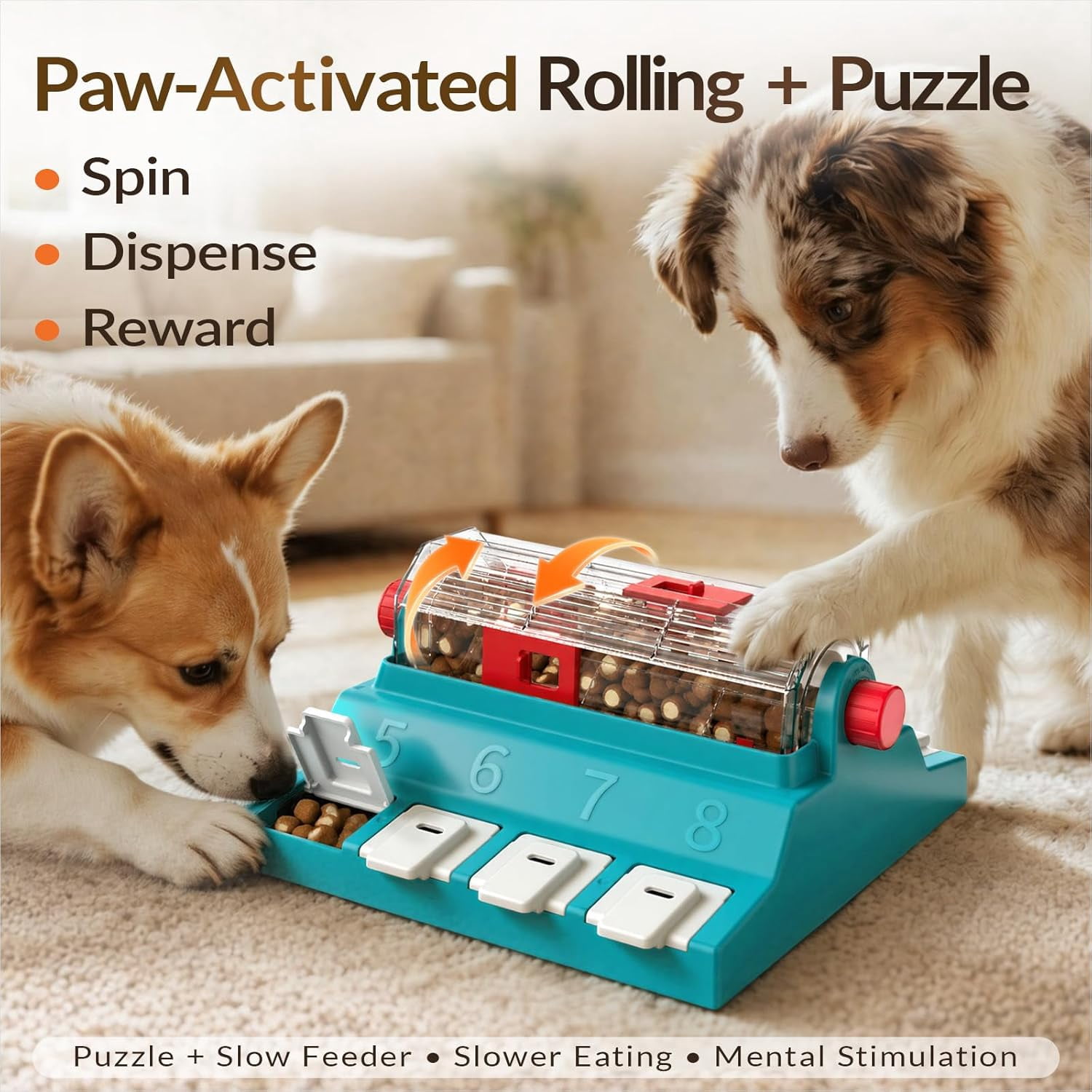 KADTC Dog Puzzle Toy, XL Size, 2 Levels of Challenge, Paw-Activated Rolling Treat Dispenser, Slow Feeder & Mental Stimulation for Medium/Large Dogs Enrichment Toys