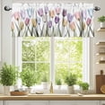 thumbnail image 2 of Minimalist Floral Valances for Windows, 60 x 18in, Watercolor Colorful Tulip Leaf Transparent Rod Pocket Kitchen Valance Curtain Light Filtering Window Treatments for Living Room Bedroom, 1 Panel, 2 of 7