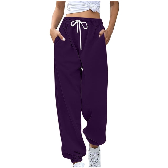 Bowake Pantalons de Survêtement pour Femmes, Pantalons Amples Taille Haute pour l'Automne, Joggers à Bas Resserré avec Poches, Mode 2023