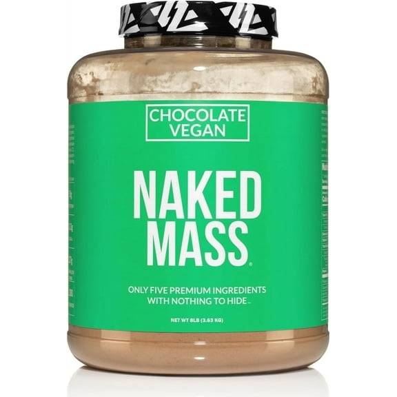 NAKED Mass - Chocolate Vegan Weight Gainer - 8Lb Bulk, GMO Free, Gluten Free, Soy Free & Dairy Free. No Artificial Ingredients - 1,280 Calories - 11 Servings