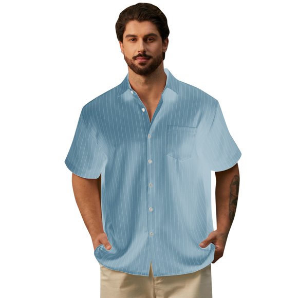 XDZJLR Chemise Homme 2025 Nouveau Cardigan à Rayures Col à Revers Manches Courtes Mode Décontractée Respirante Confortable Chemises pour Hommes