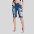 thumbnail image 2 of Ladies' Summer Street Fringe High Stretch Straight Leg Mid Waist Five Quarter Pants With Ripped Jeans, 2 of 9