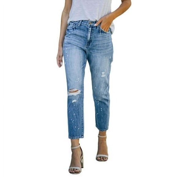 WEAIXIMIUNG Flared Jeans Women High Waisted Ripped Boyfriend Slim Fit Jeans Distressed Stretchy Denim Pants