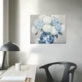 thumbnail image 3 of JRXY  Blue and White Chinoiserie Hydrangea Canvas Wall Art Oriental Chinese Porcelain Vase Blossom Flower Picture Poster Prints Framed for Bedroom Bathroom Home Decor Ready to  16x12in, 3 of 4