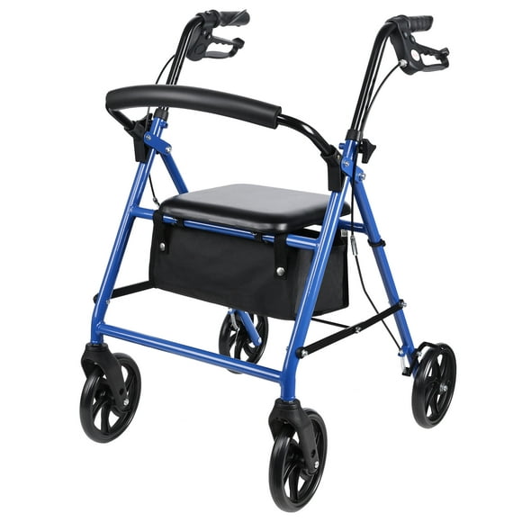 Folding 4-Wheel Rollator Walker with Padded Seat and Backrest，Supports up to 300 lbs