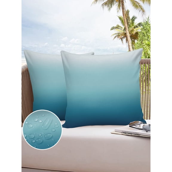 Outdoor Throw Pillow Cover Ombre Teal to Gray Gradient Waterproof Cushion Covers 2 Pack Modern Abstract Art Pillow Cases Home Decoration for Patio Garden Couch Sofa